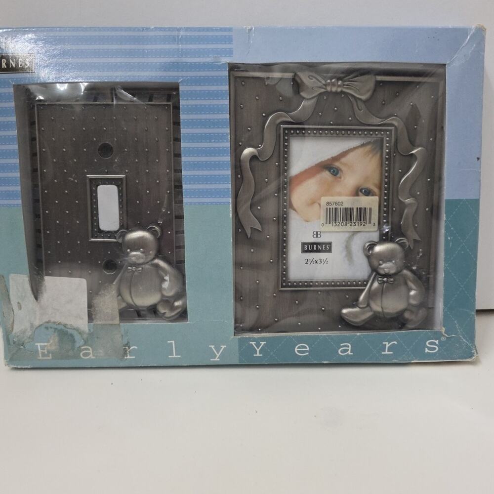 Bear & Bow Picture Frame & Light Switch Gift Set by BURNES 2.5"x 3.5" Frame Read